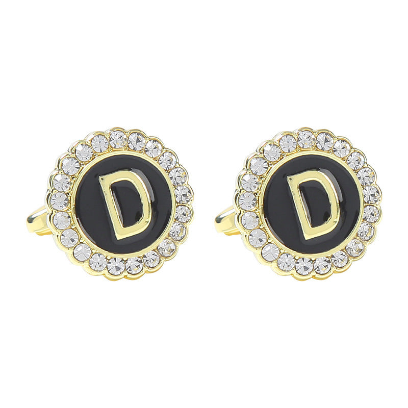 Round Diamond French Cufflinks Men's 26 Letters