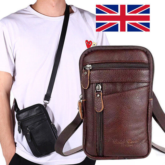 Men's Leather Fashion Phone Pouch Belt Bag Waist Crossbody Shoulder Pouch UK