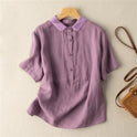 Solid Color Short Sleeve Pullover Linen Shirt