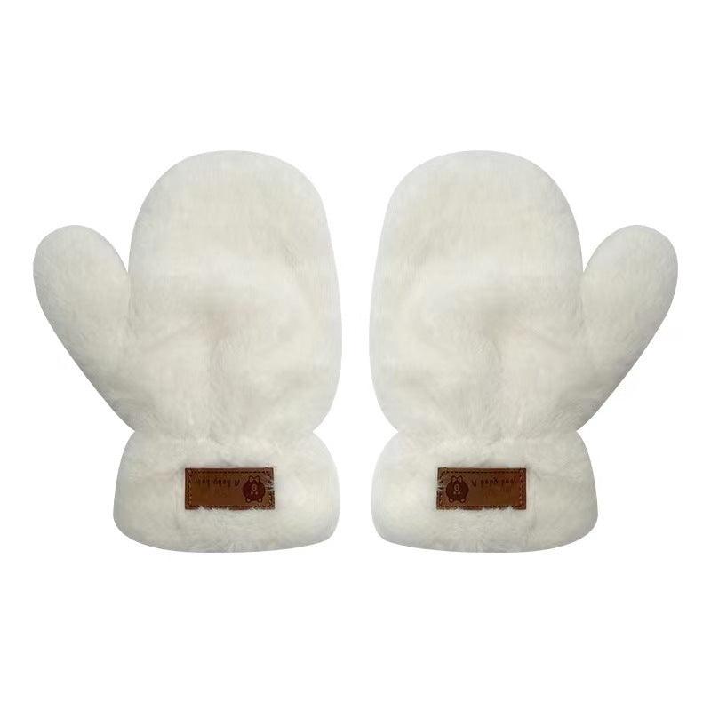 Fleece-lined Mittens Plush Autumn And Winter Warm Gloves