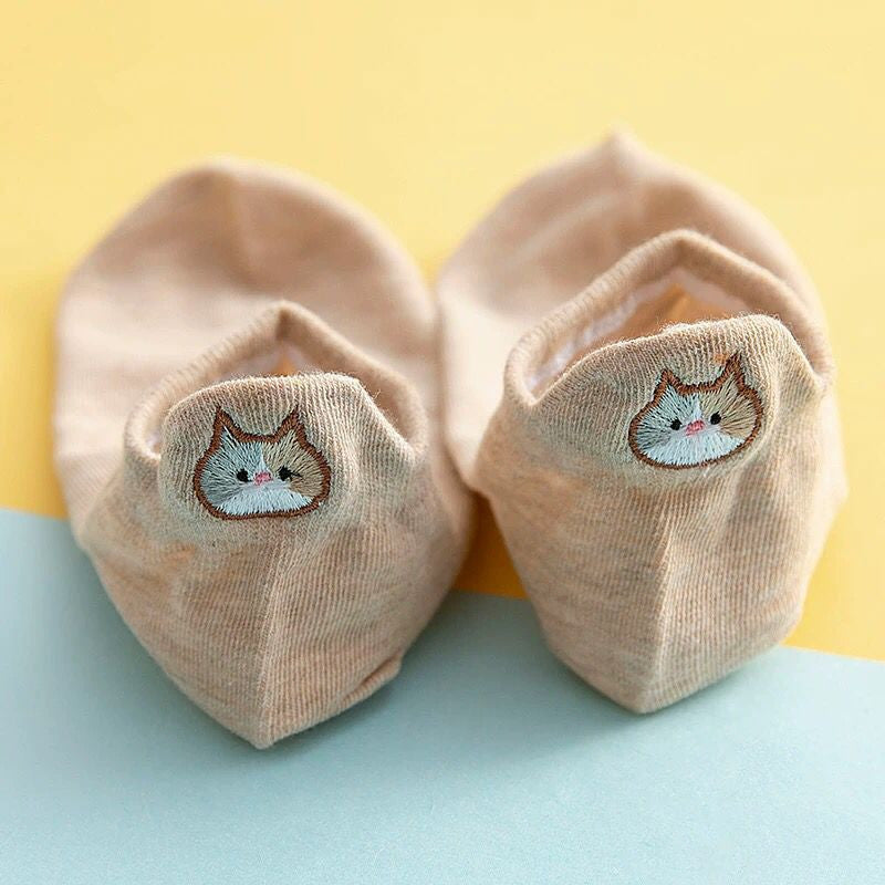 Socks Women's Socks Low Top Shallow Mouth Cotton Cute Japanese Style Cartoon Three-dimensional Heel Cat Boat Socks Spring And Summer Isn Fashion