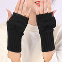 Bow Knitted Wool Keep Warm Half Finger Fingerless Gloves