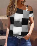 Women's Summer Simplicity Short-sleeved Metal Buckle Printed T-shirt