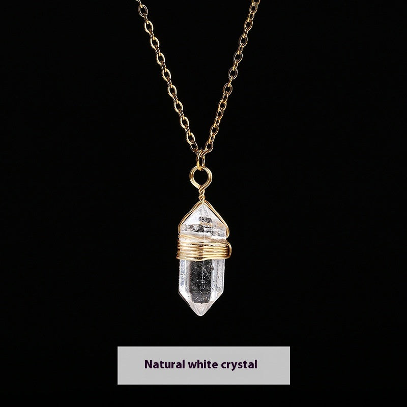 Natural Crystal Tigereye Double Pointed Hexagon Prism Winding Necklace
