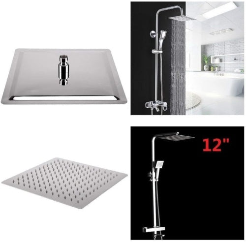 12 Large Square Shower Head Chrome Stainless Steel Rainfall Overhead Bathroom   The UK Does Not Include VAT, Which Needs To Be Borne By Oneself. Please Consider Carefully Before Placing An Order