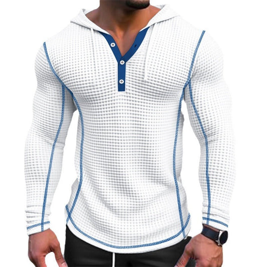 Men's Waffle Button Hoodie T-shirt Top Holiday Long Sleeve Casual Fashion