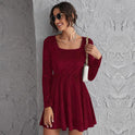 Waist-controlled Large Hem Temperament Long Sleeve Party Velvet Dress