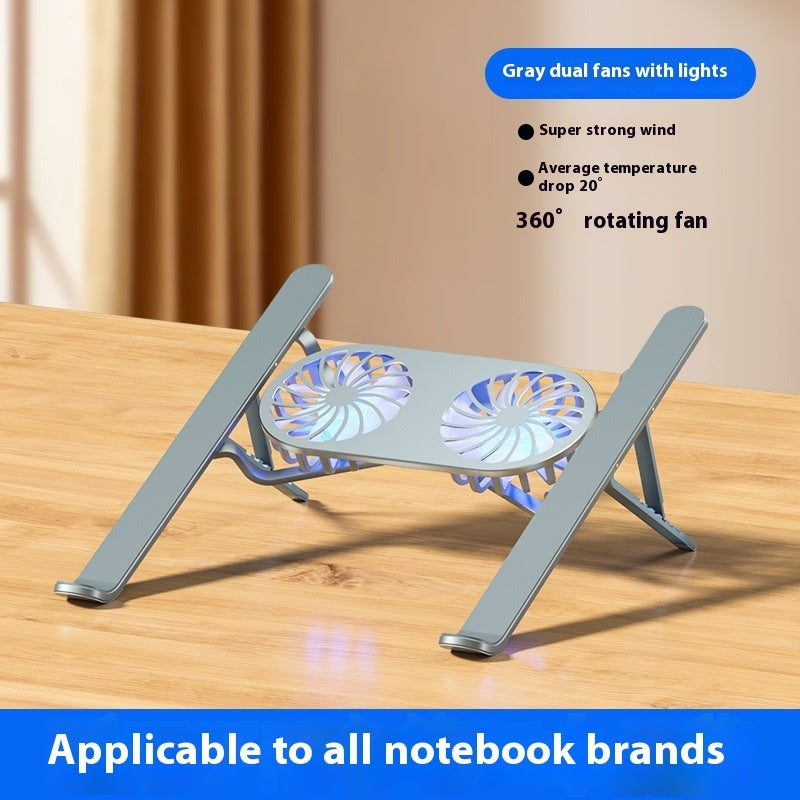 Aluminum Alloy Notebook Stand Portable Folding Lifting Tablet Height Increasing Desktop Twin Fan Computer