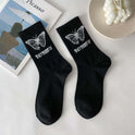 Butterfly Women's Tube Socks Hot Style Black And White Cartoon