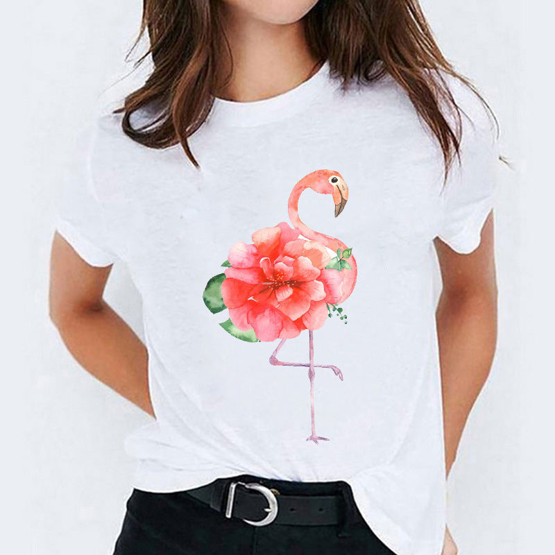 Women's Round Neck Printed T-shirt Short Sleeve