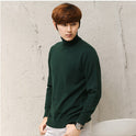 Knit Sweater Men High Neck Pullover Solid Color Slim Fit