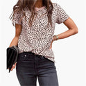 Leopard Dot Short Sleeved Round Neck Pullover Loose And Casual