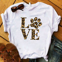 LOVE Leopard Print Lips Short-sleeved Top Bottoming Shirt