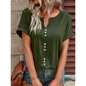 Women's Clothes Hot-selling V-neck Buttons Short Sleeve Top