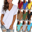 V-neck Solid Color Short-sleeved Top Loose Women's T-shirt