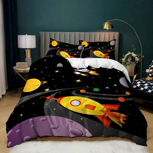 Spaceship Rocket Pattern Down Quilt Cover Suit Digital Printing Bedding For Kids Bedroom