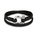 Navy Anchor Chain Genuine Leather Vachette Clasp Woven Leather Bracelet