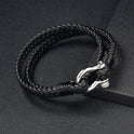 Navy Anchor Chain Genuine Leather Vachette Clasp Woven Leather Bracelet