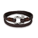 Navy Anchor Chain Genuine Leather Vachette Clasp Woven Leather Bracelet