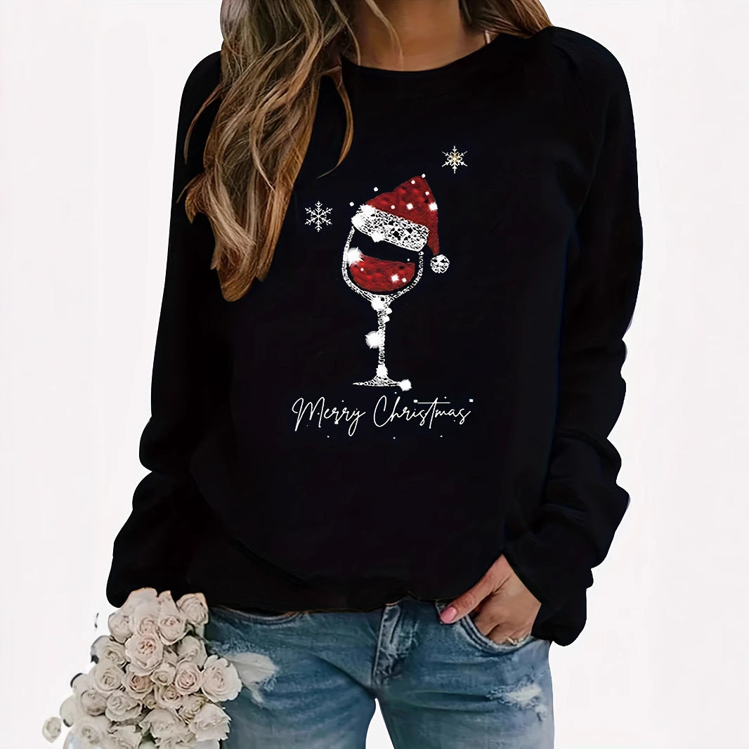 Women's Christmas Printed Loose Top Long Sleeve