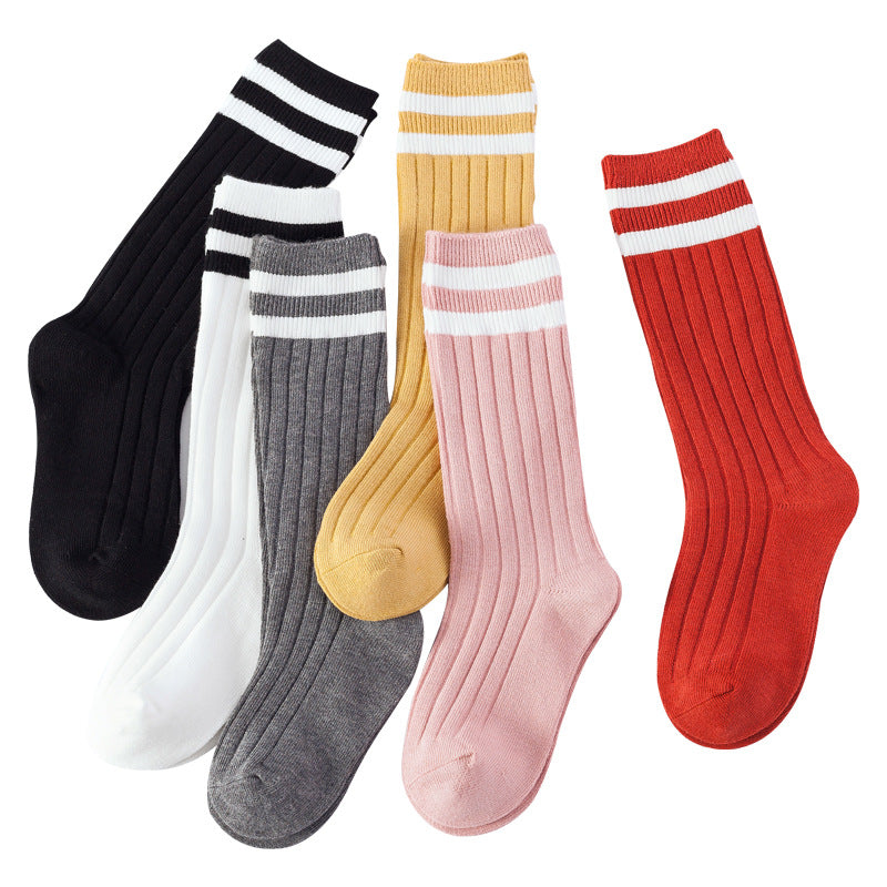 Pure Cotton Two Bars Korean Preppy Style Double Needle Pure Cotton Baby's Socks