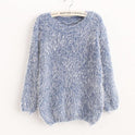 Women's Clothing Super Soft Candy Color No Pilling Mohair Crew Neck Pullover Sweater