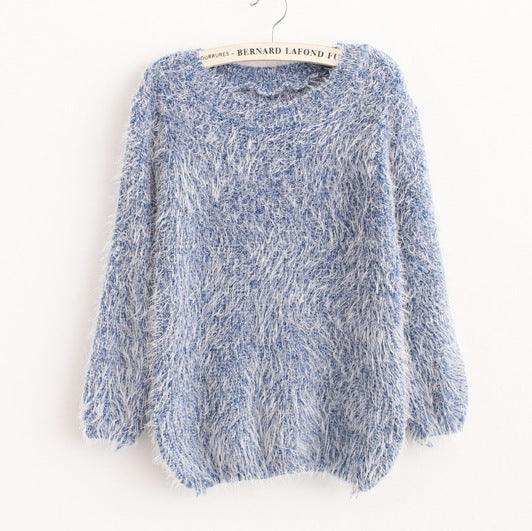 Women's Clothing Super Soft Candy Color No Pilling Mohair Crew Neck Pullover Sweater