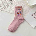 Socks Female Gray Cartoon Pattern Tube Socks