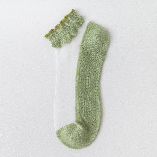 Thin Cotton Bottom Crystal Glass Silk Breathable Socks