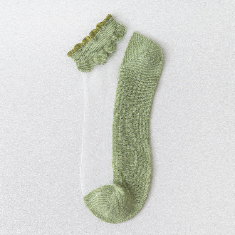 Thin Cotton Bottom Crystal Glass Silk Breathable Socks