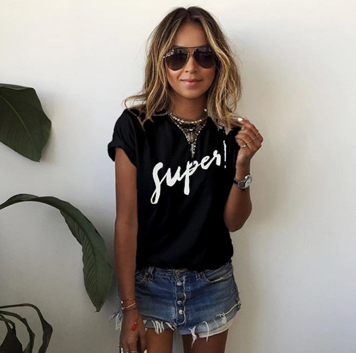 Summer Style Mascara Red Lip Pattern Printed Short Sleeve T-shirts