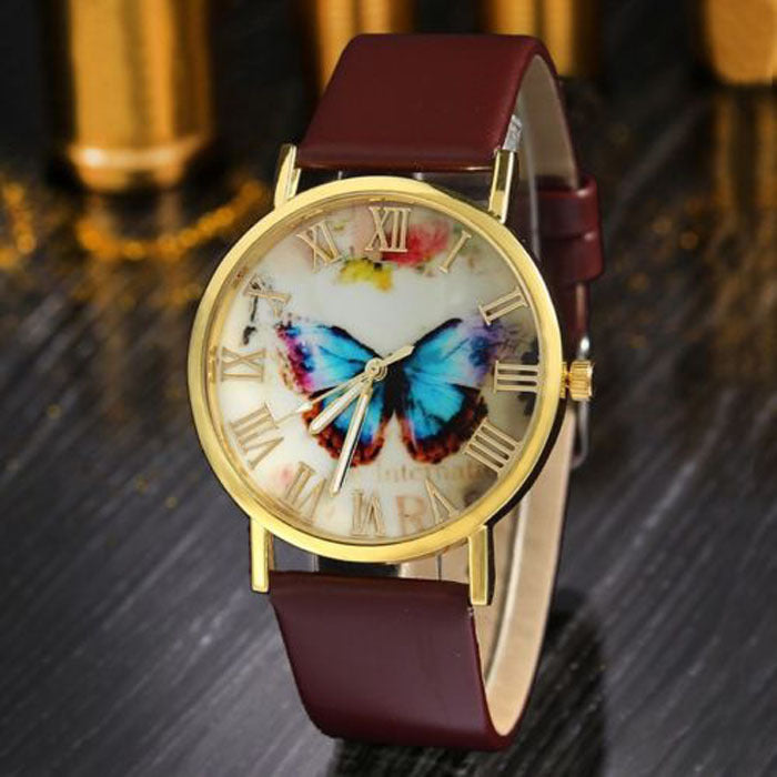 Roman scale butterfly belt watch Fashion universal gold shell watch