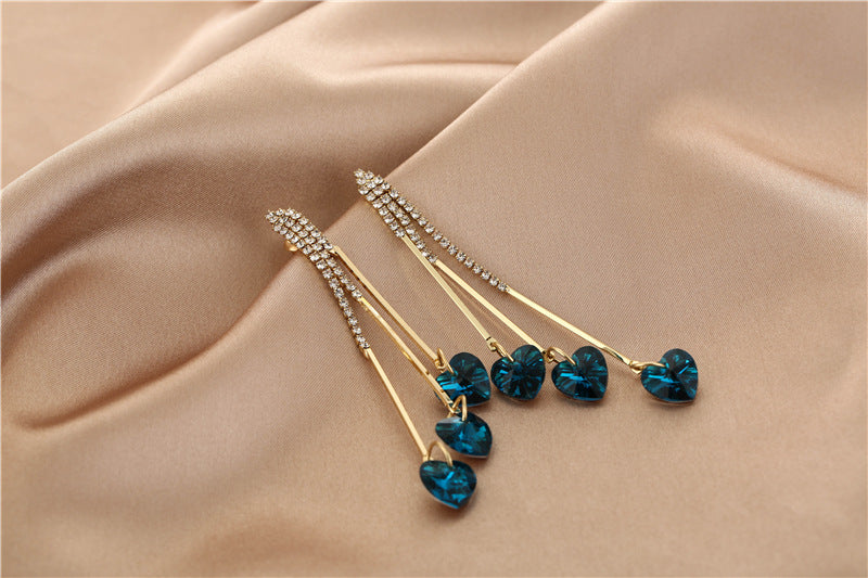 925 Silver Long Diamond-studded Tassel Earrings