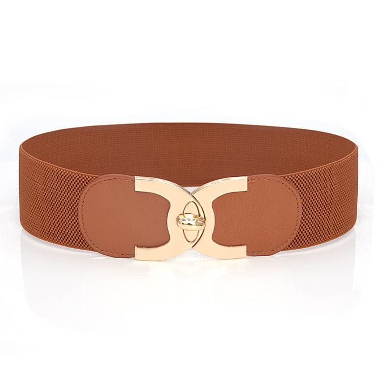Fastener Decoration Wide Belt Women's Elastic Waistband