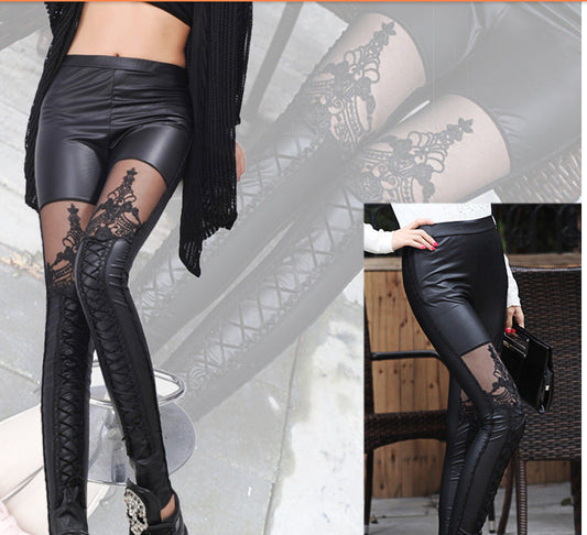 Tied leather stitching pants