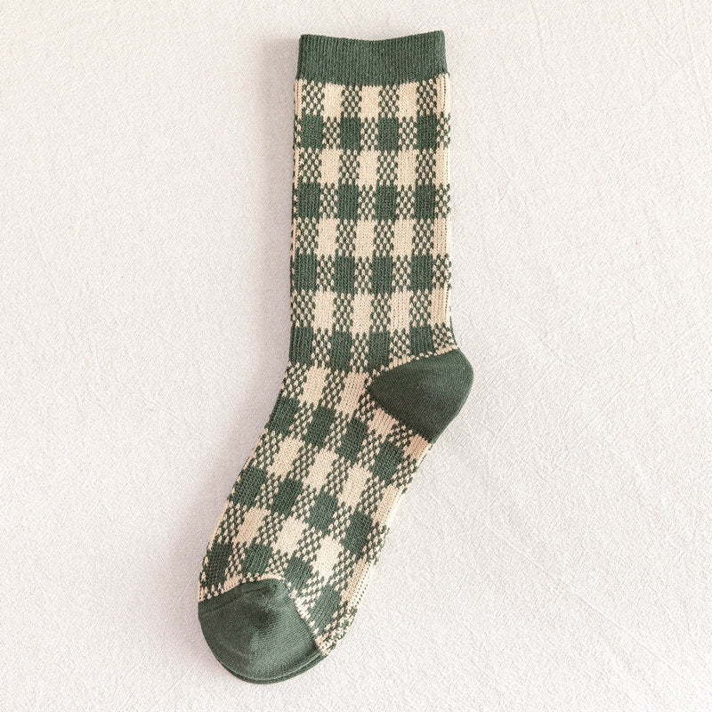 Retro Japanese Series Small  Avocado Green Mid-tube Socks