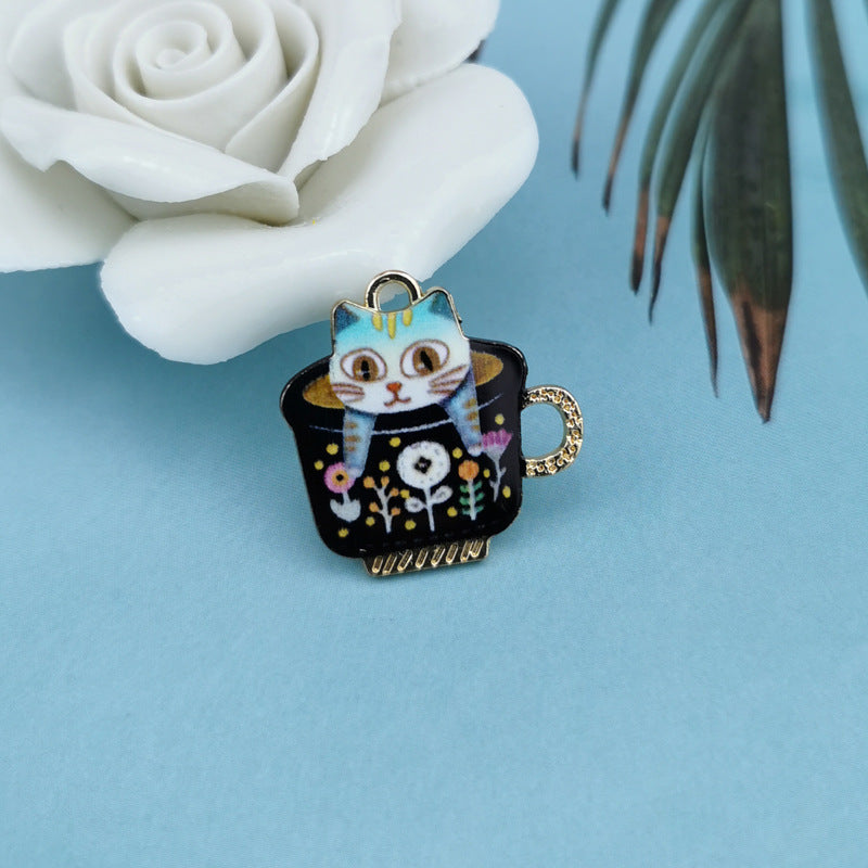 Alloy Drip Oil Printing Water Cup Cat Handmade Jewelry Accessories