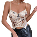 Lace Printed Satin Shaped Cross-rope Small Lace Fishbone Camisole