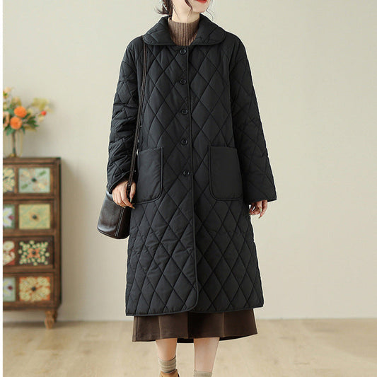 Women's Slim-fit Mid-length Black Quilted Cotton-padded Jacket