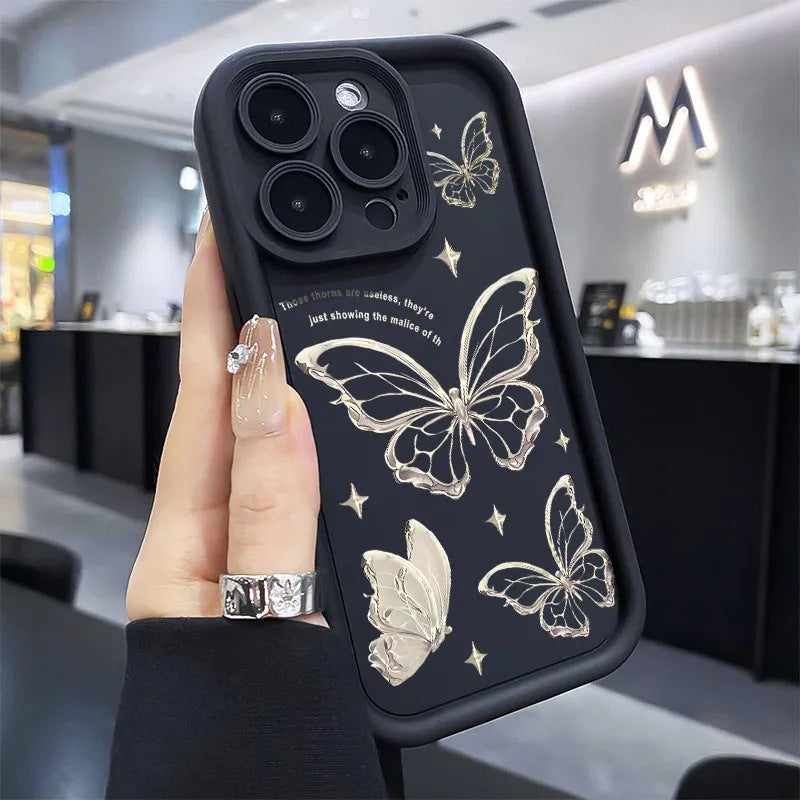 New Painted Silver Butterfly Drop-resistant Phone Case