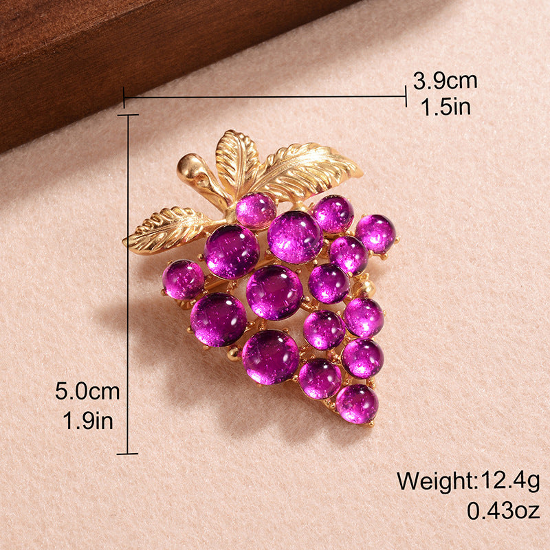 Retro Style Colorful Purple Grape Shape Brooch