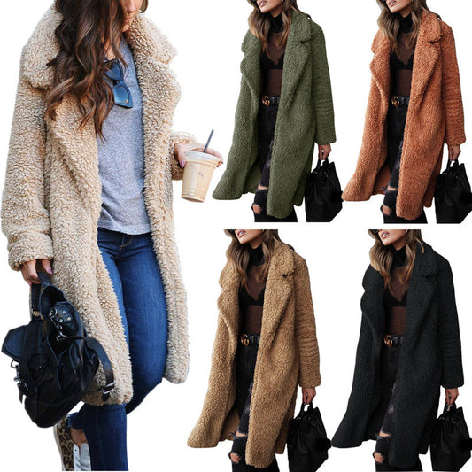 Long sleeve lapel lamb wool coat