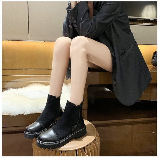 British style black platform stretch boots