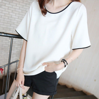 Solid color oversized short-sleeved bottoming shirt