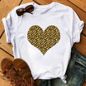 Spring Women's Cartoon Leopard Print Heart Printing T-shirt