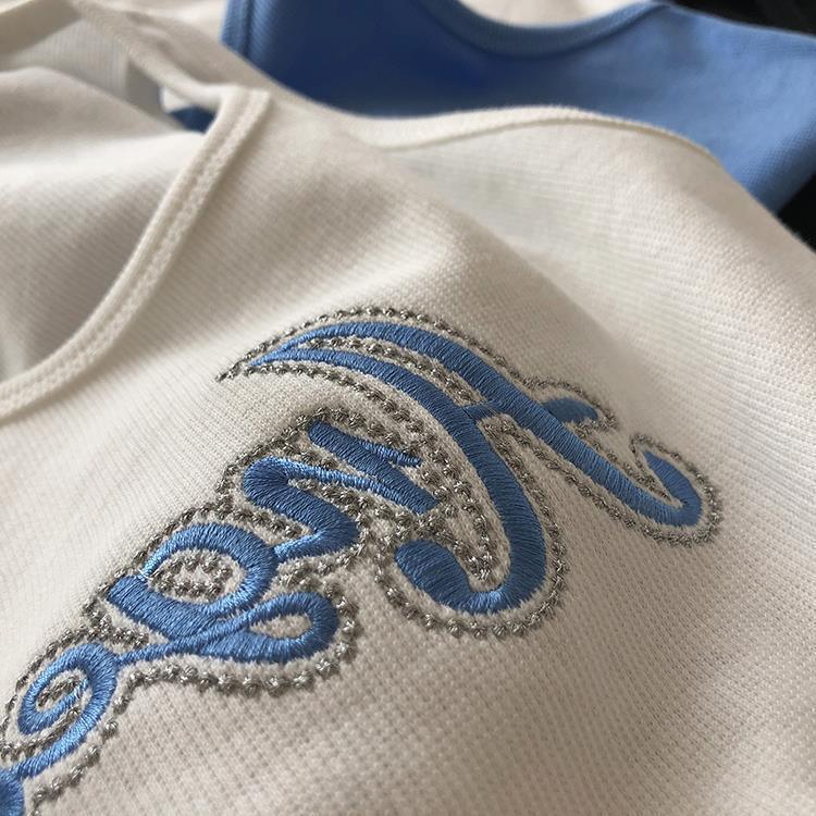 Embroidered Letter High Waist Short Midriff-baring Tank Top