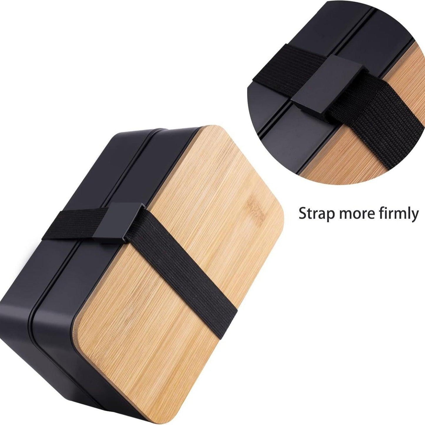Japanese-style Bamboo Wood Cover Double-layer Plastic Microwaveable Portable Bento Box Suit