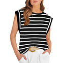 Round Neck Loose Short Sleeves T-shirt Striped Top Women's Vest