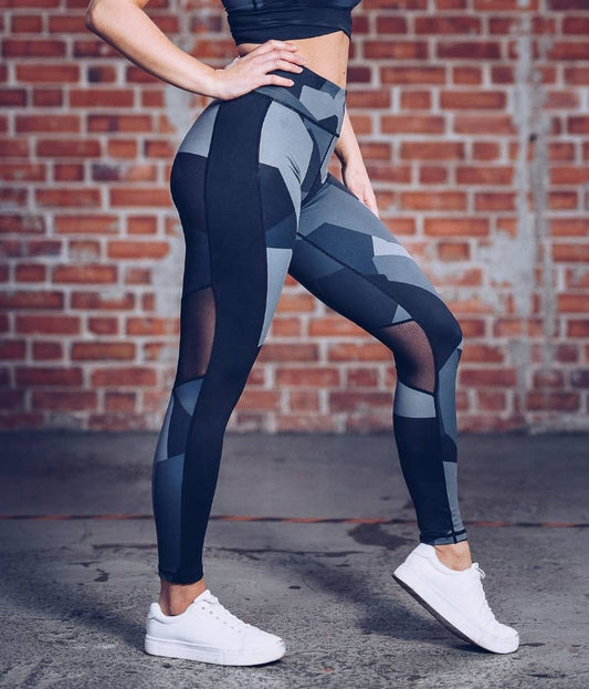 Summer Printed Mesh Patchwork High Waisted Yoga Pants