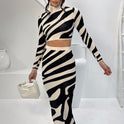 Top Striped Slim-fit Sheath Skirt Knitting Suit